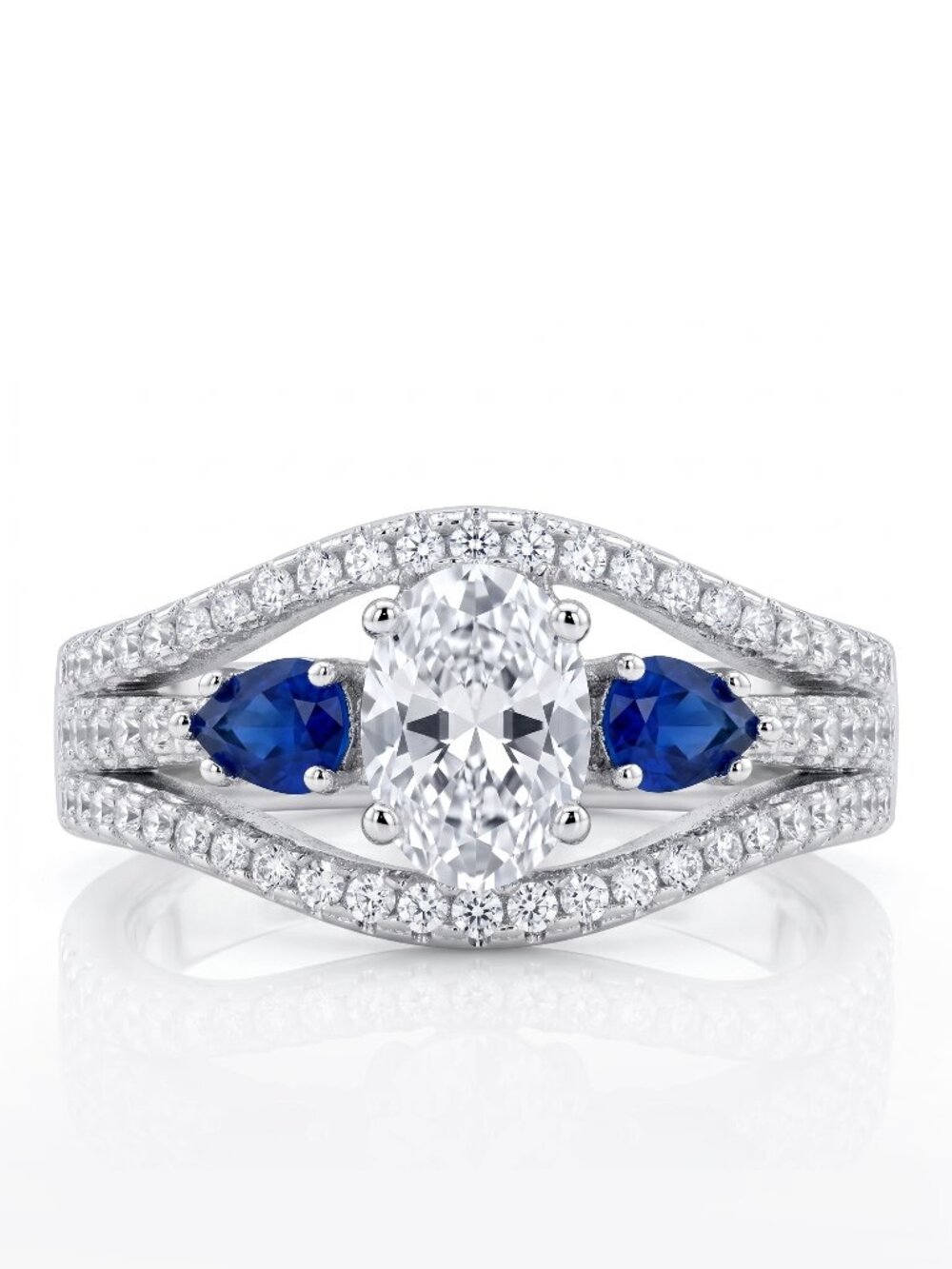 Blue Sapphire Oval Gemstone ring, size 7, 925 Sterling Silver Charmed Aroma